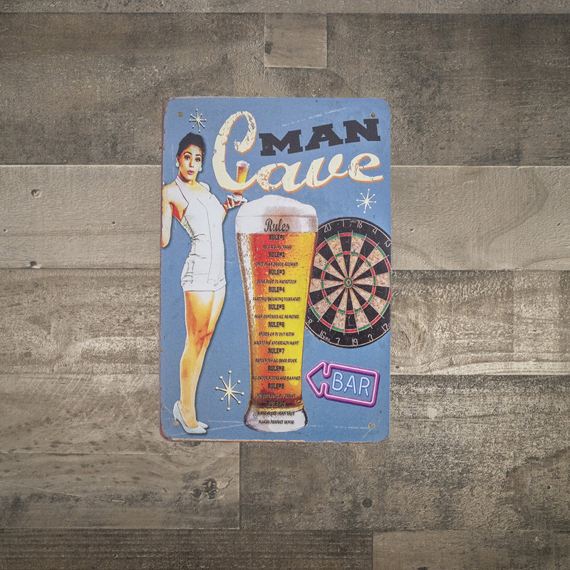 «Man Cave Rules Pinup Girl», verre à bière, jeu de fléchettes, décoration en métal, bar, pub
