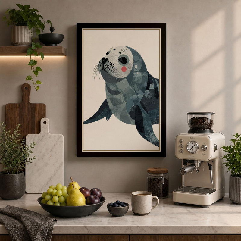 Seal at Rest Coastal - Wrapped Canvas, 24x16 - 61.0 x 40.6 cm, Teal Border