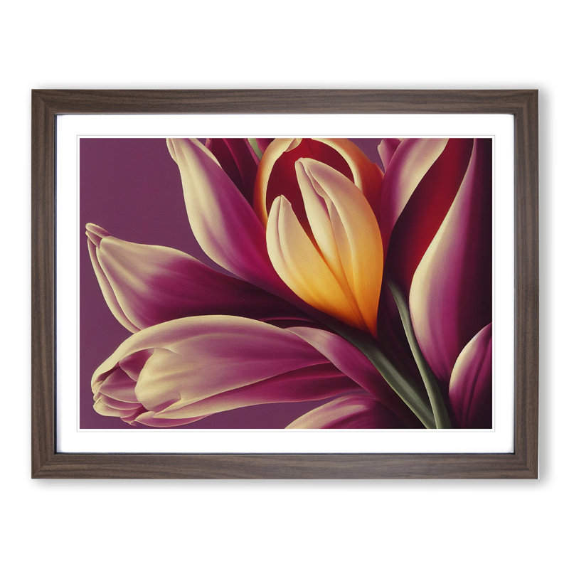 Beaming Flowers - Single Picture Frame Print, Walnut, 34cm H x 46cm W x 2cm D