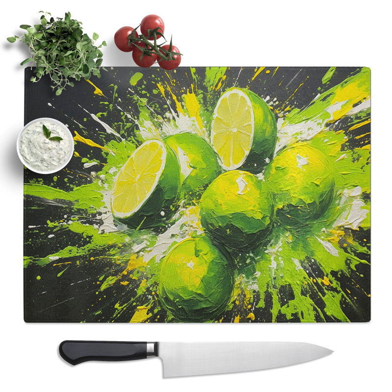 Lime Fruit Action  Glass Chopping Board
