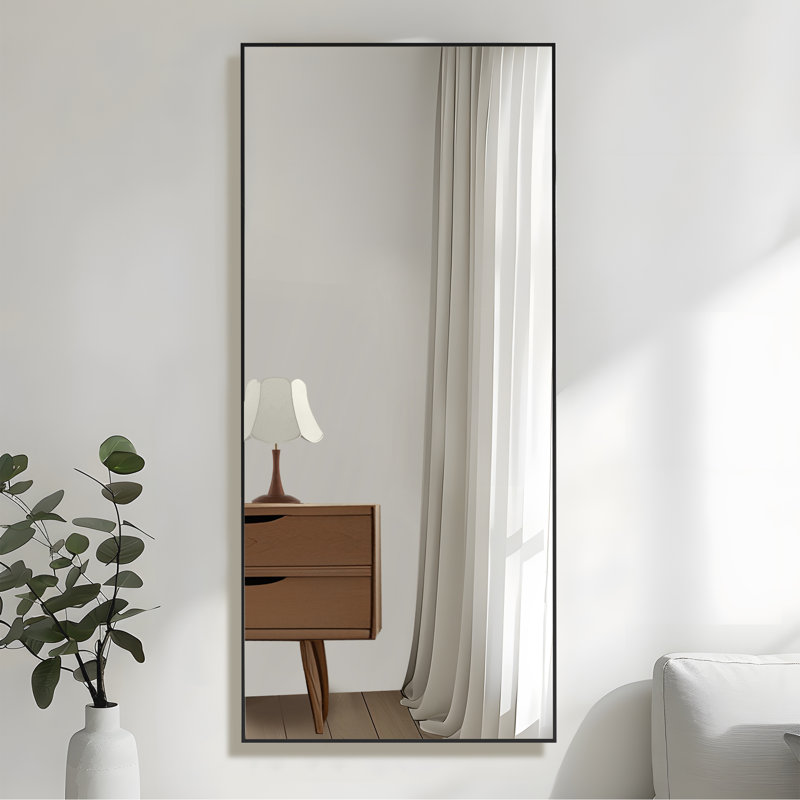 Miroir mural pleine longueur en métal avec support intégré, 79 po x 35 po, Noir