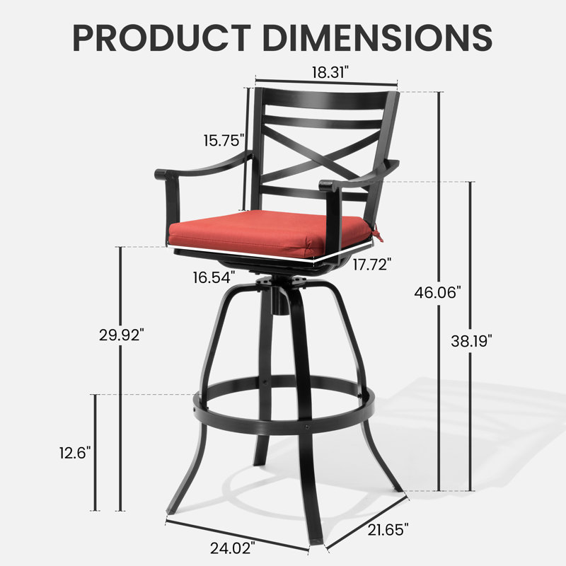 Tabourets de bar pivotants en aluminium avec coussin Sunbrella, Rouge