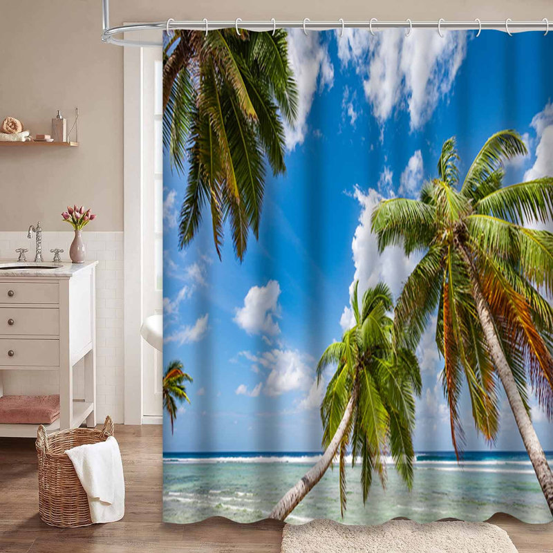 Tropique, océan, blanc, plage, palmiers, île, America, magnifique, avec 12 crochets, L 72 po x l 72 po
