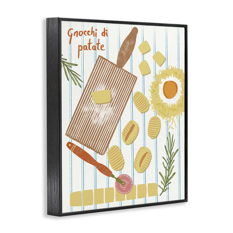  Gnocchi & Patate Meal Giclee Art par Jo Reid, H 20 po x l 16 po, Giclée encadrée noir minuit