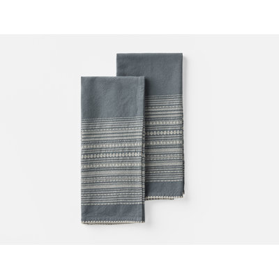 Oak Cotton Striped Embroidered Tea Towel