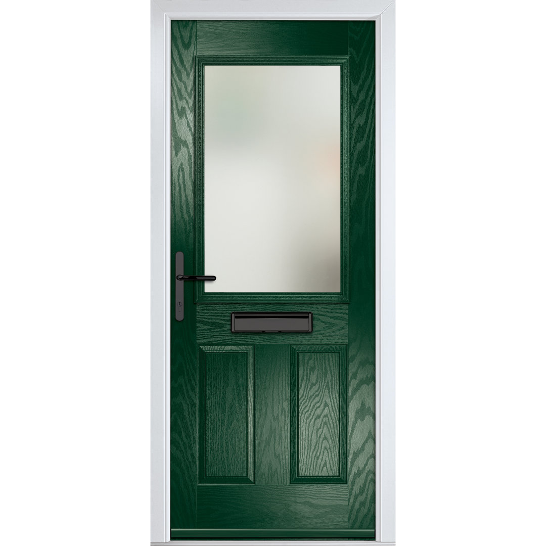 Crystal GRP Front door Lytham Black 920mm x 2090mm Open in Left hand Stipolytte Glass