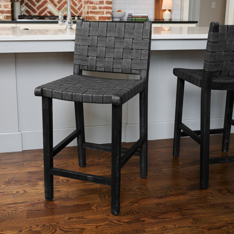 Maven Lane Noah Stool with Faux Leather Upholstery, Counter Stool (39.76" H Seat Height), Aged Black