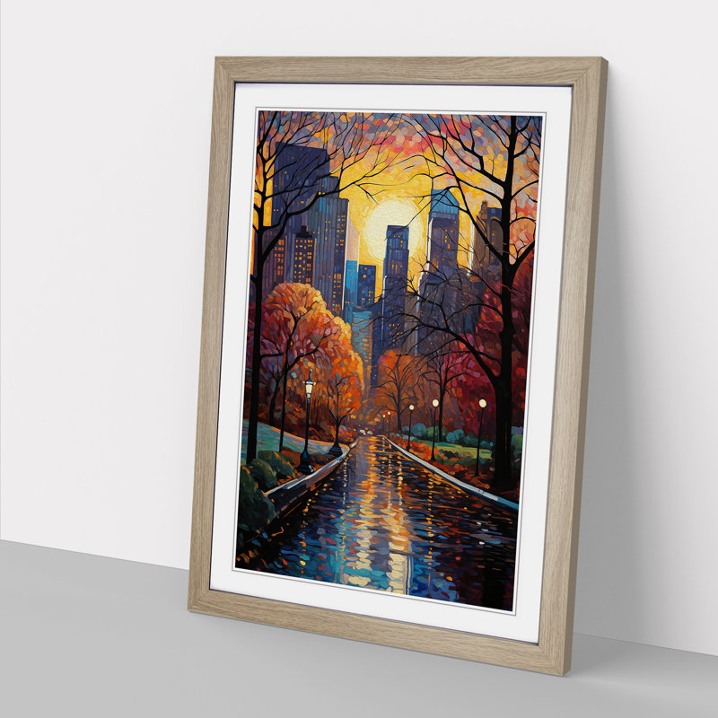 Central Park Modern - Single Picture Frame Print on Wood, Oak Framed, 34cm H x 25cm W x 2cm D