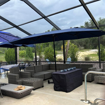 Parasol 14 pi avec marché rectangulaire pour patio avec base rectangulaire à double face avec manivelle 12 baleines robustes robustes pour piscine