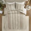 Housse de couette 100% coton très grand / très grand avec motif rayé et attaches intérieures 3 pièces taies décoratives contrastantes