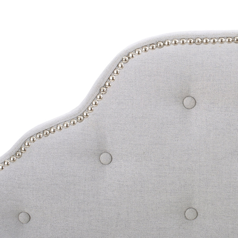 Tête de lit simple grise avec capitonnage élégant et pieds réglables revêtus de têtes de clou élégantes, Gris clair