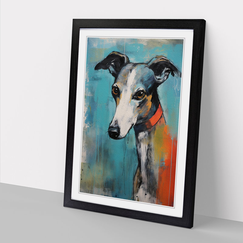 Whippet Gestural Art - Framed Print, Black Framed, 34cm H x 25cm W
