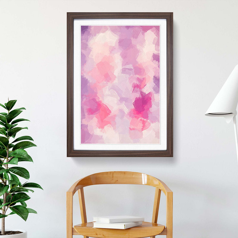 Pink Clouds in Abstract - Picture Frame Painting Print, 91cm H x 60cm W x 2cm D, Walnut