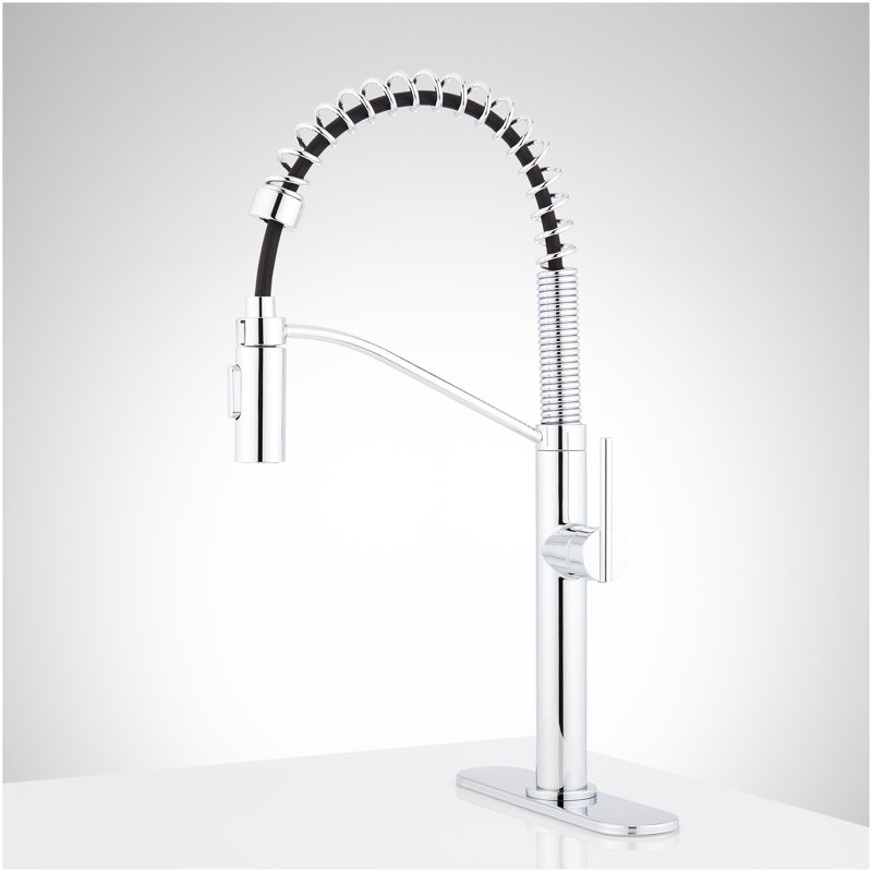 Eiler Kitchen Faucet with Pull Down Spring Spout with Deck Plate - Chrome, Chrome