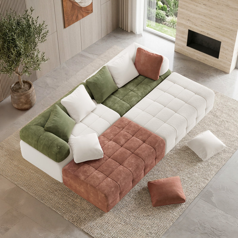 Canapé-lit modulaire à compression de 110 po avec accoudoirs incurvés et coussins moelleux en tissu chenille
