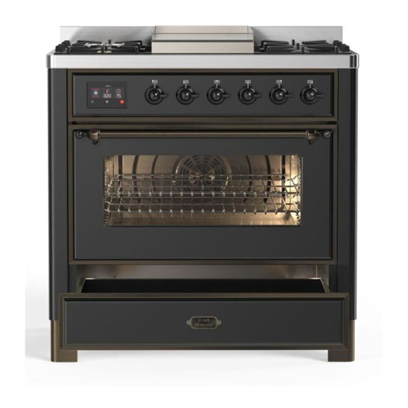 Majestic II Series 36" 3.5 cu ft. Freestanding Dual Fuel Range, Liquid Propane, Burgundy/Bronze