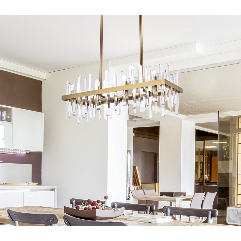 Marlow 16 - Light Dimmable Kitchen Island Square / Rectangle Chandelier, 12" H x 30" W x 12" D, Satin Gold, 16