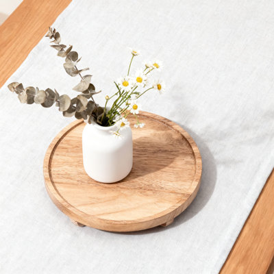 Rustic Round Wooden Tray, Handmade Farmhouse Vanity Organizer For Bathroom Counter & Kitchen Decor, Wooden Riser For Soap, Candles, Perfume & Essentials