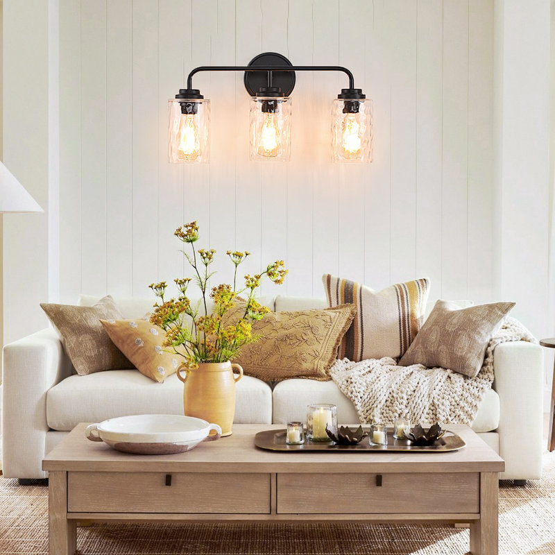 19"L Wall Mount Light 3-Light Armed Sconce E26 Socket with Clear Glass Glacier Shade (No Bulb)
