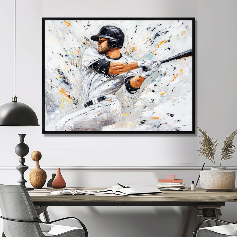 Baseball Player Action III - Sport Baseball Wall Art, Noir, Impression dans un cadre flottant sans passe-parto