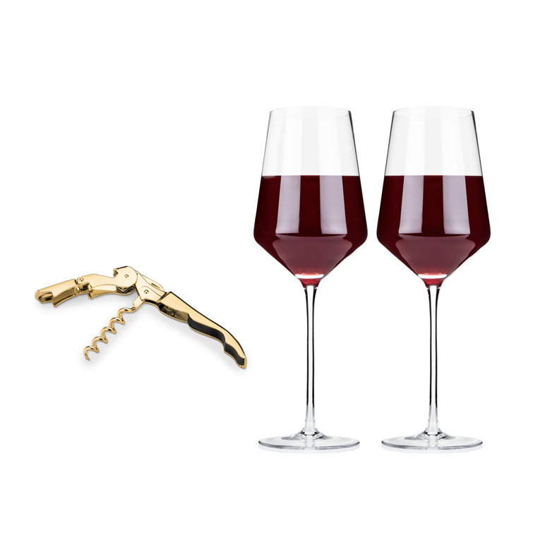 Viski Raye Angled Bordeaux Stemmed Red Wine Glasses with Gold