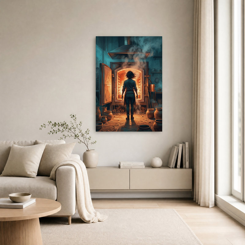 Art mural sur toile «personne faisant face à un four incandescent», H 18 po x l 12 po