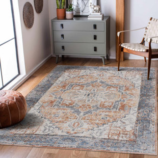 Tapis gris / brun / bleu Medallion Design Performance