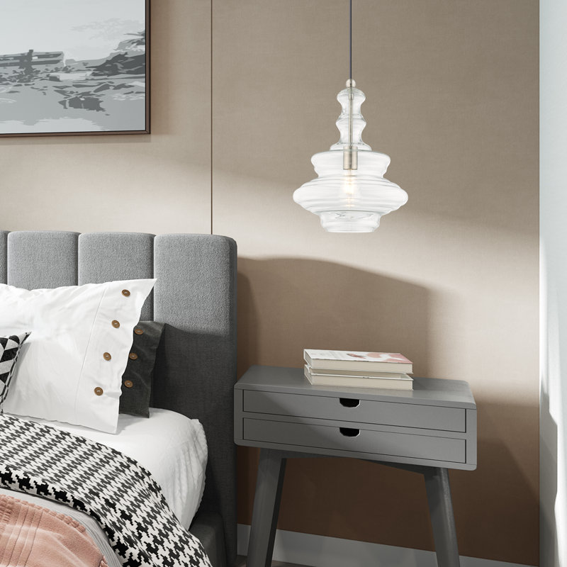 Luminaire suspendu géométrique unique à 1 lumière Alissya, Nickel brossé, Transparent