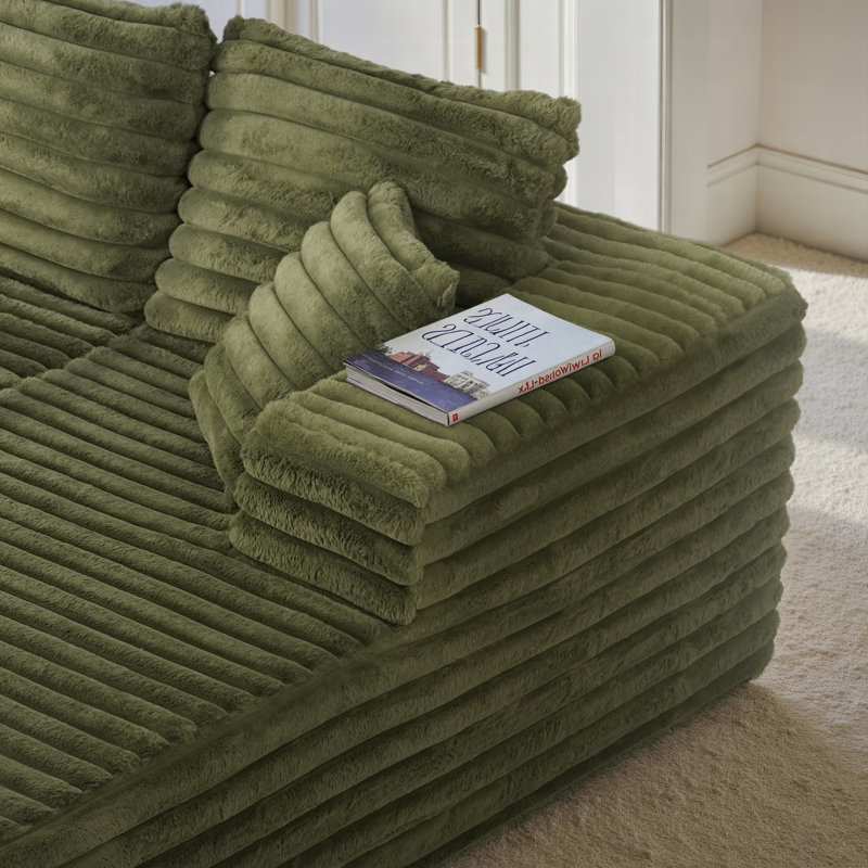 Kustas 2 - Piece Compression No Assembly Required Upholstery Sofa with Pillow, Green Corduroy