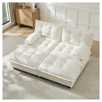 Canapé-lit modulaire 77 po beige moderne modulaire en chenille 77 po avec repose-pieds à 2 places avec repose-pieds
