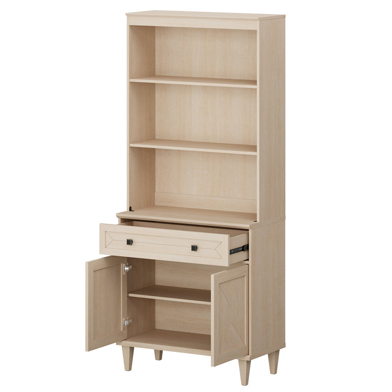 Bibliothèque faite main en patchwork de 31,5 po de hauteur avec armoire, beige, (5 Shelves) 41.3" H x 31.5" W x 15.4" D