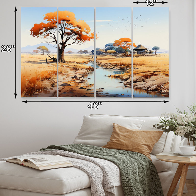 Ensemble de 4 décorations murales orange et beige