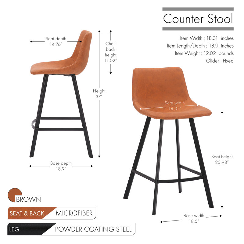 Dasha Microfiber Counter Stool with Metal Legs, Brown