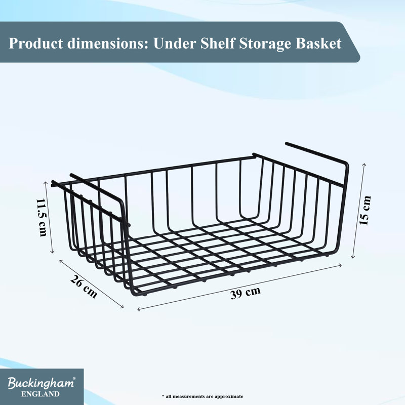 Buckingham Under Shelf Storage Organizing Basket, 38 cm