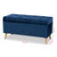 Repose-pieds rembourré en tissu bleu marine avec finition brune Runa, H 18,79 po x l 39,18 po x P 16,32 po Runa