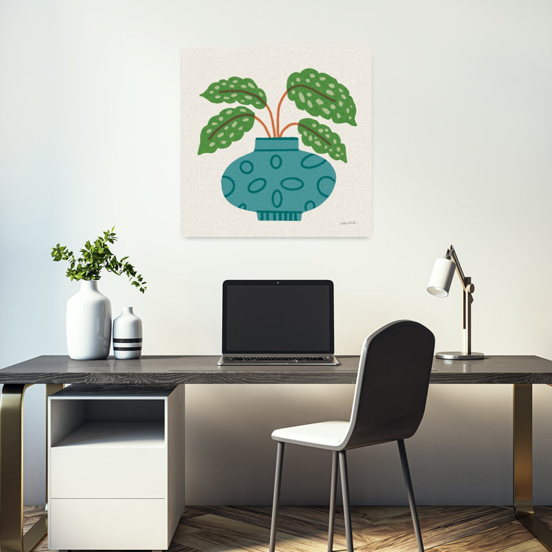 Art mural contemporain plante en pot, 18" H x 18" W