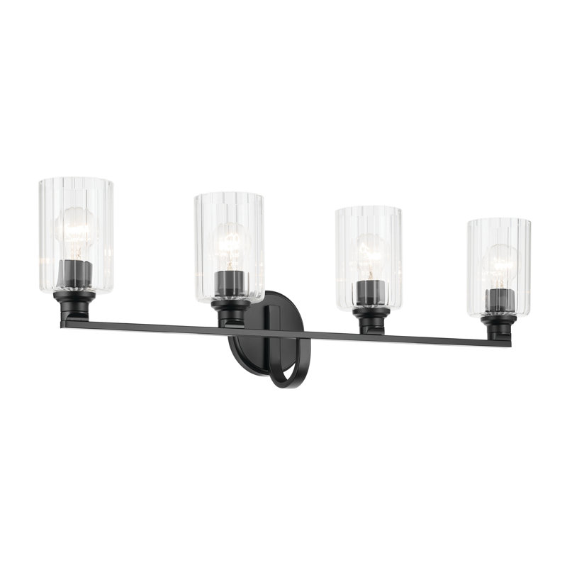32.25" 4-Light Vanity Light with Fluted Glass, Clear, Satin Black