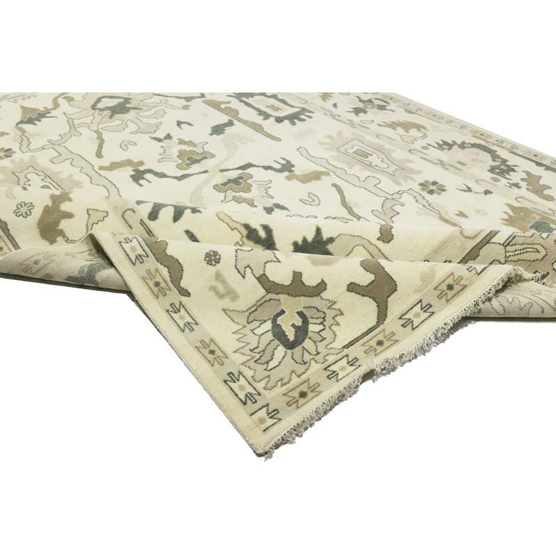 Tapis oriental crème Oushak Chobi 10 x 14 à motif floral crème