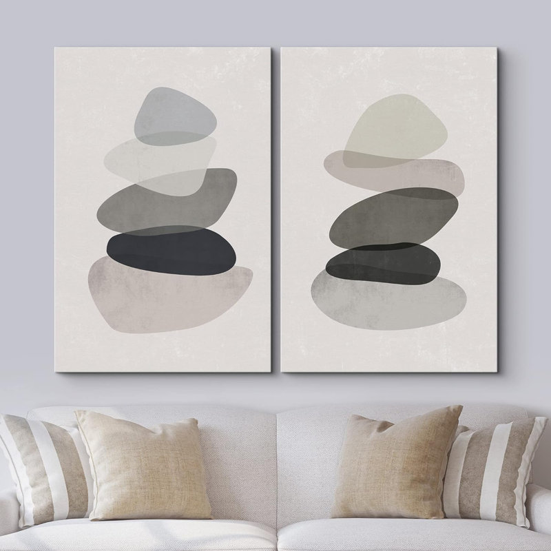 Mid-Century, formes géométriques pastel multicolores, formes abstraites modernes sur toile, 2 pièces, Toile tendue