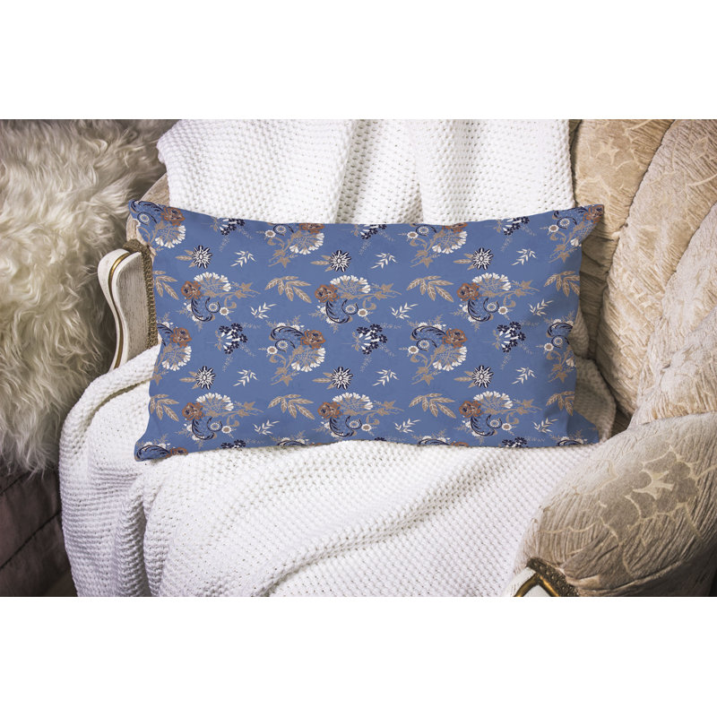 Rose Dreams  Rectangular Throw Pillow, Blue/Orange