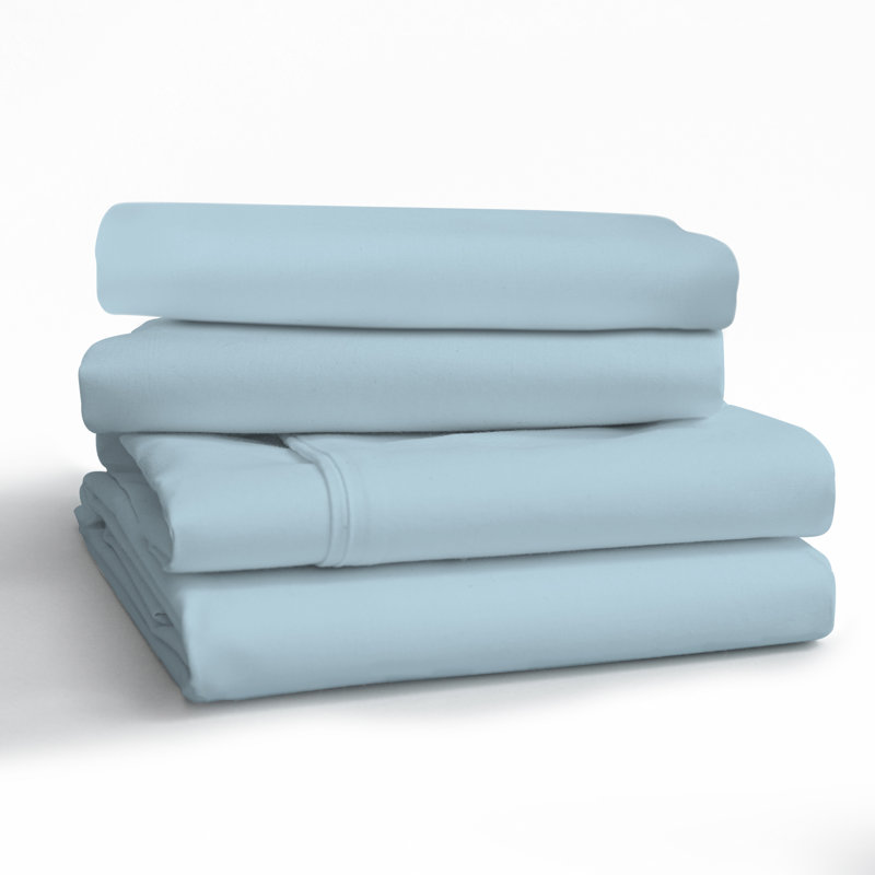 Ensemble de literie 100% coton 200 fils, Ensemble de draps très grand californien avec 2 t, Bleu clair