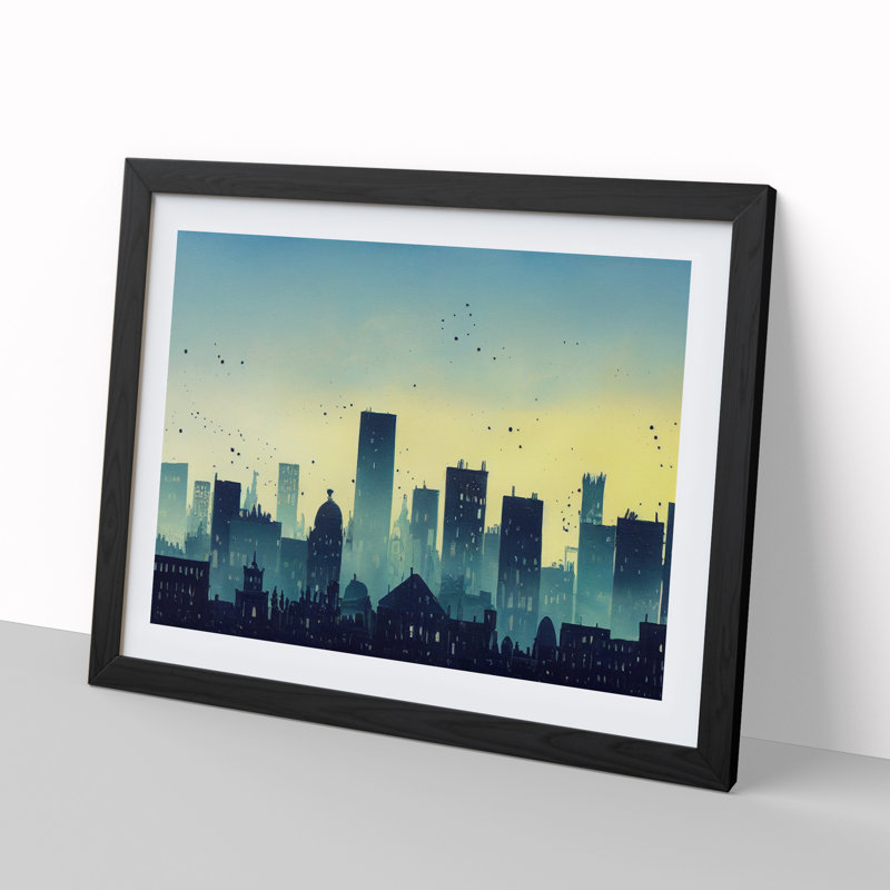 Hypnotic Skyscraper Skyline - Single Picture Frame Print, Black, 46cm H x 64cm W x 2cm D