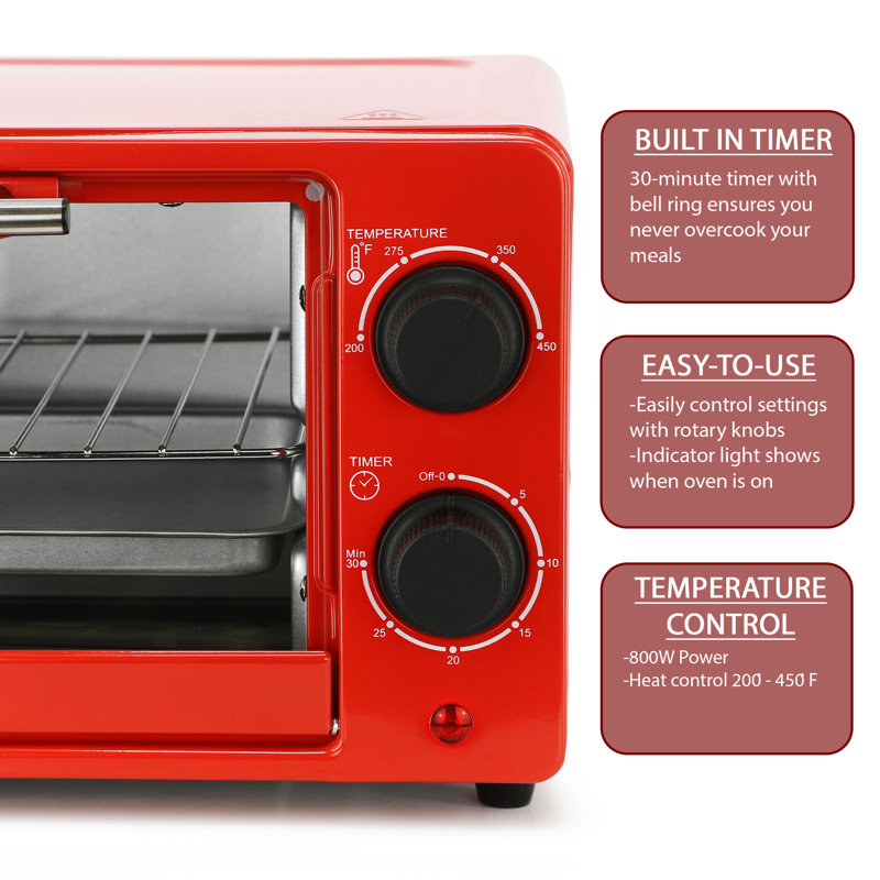 MegaChef 9 Liter Electric Counter Top Toaster Oven in Candy, Red