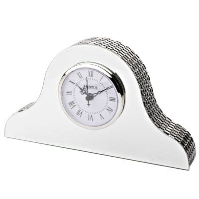 Roman Numeral Mirror Quartz Movement / Crystal Tabletop Clock in Silver