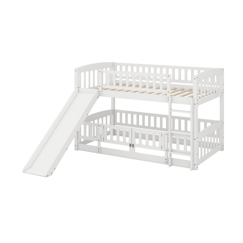 Twin Over Twin Bunk Bed With Fence, White