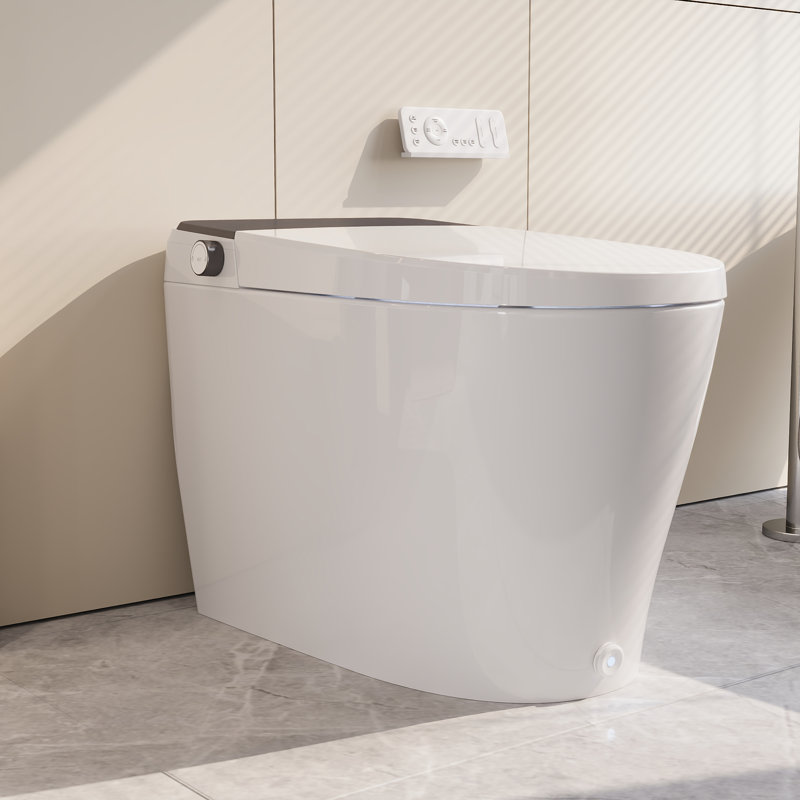 Toilette intelligente avec lavage de bidet à capteur automatique et chasse d'eau chauffante (télécommande incluse), Noir, 12"
