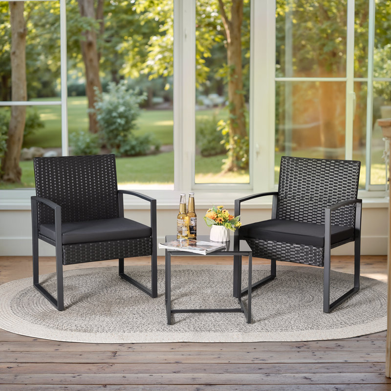 Moncure 2 - Person Patio Conversation Set with Cushions, Black