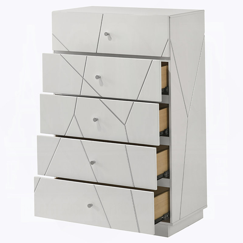 Commode élégante avec 5 tiroirs de rangement, commode de chambre avec boutons en métal