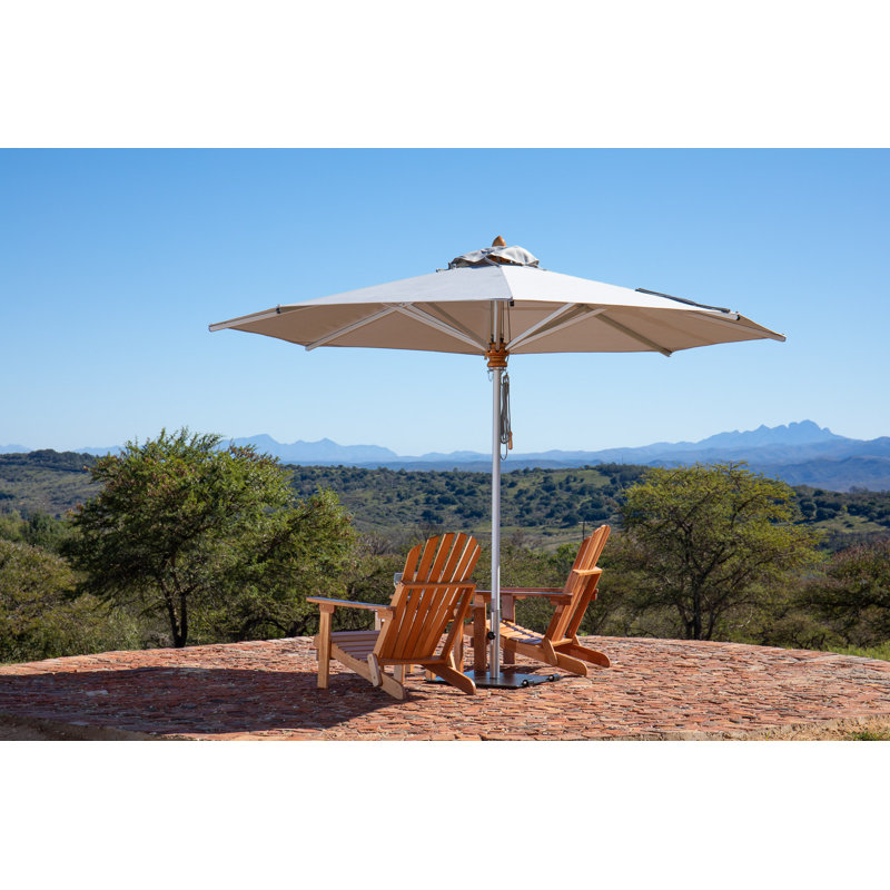 Bravura 13.1' Round Market Umbrella, Square Metal w/ wheels+2.25" Stainless Steel Tube, Natural