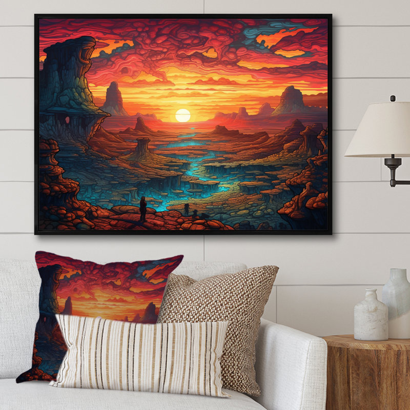 «Vibrant Sunrise over the Desert I» - Impression, H 30 po x l 40 po x P 1,5 po, Cadre flottant noir